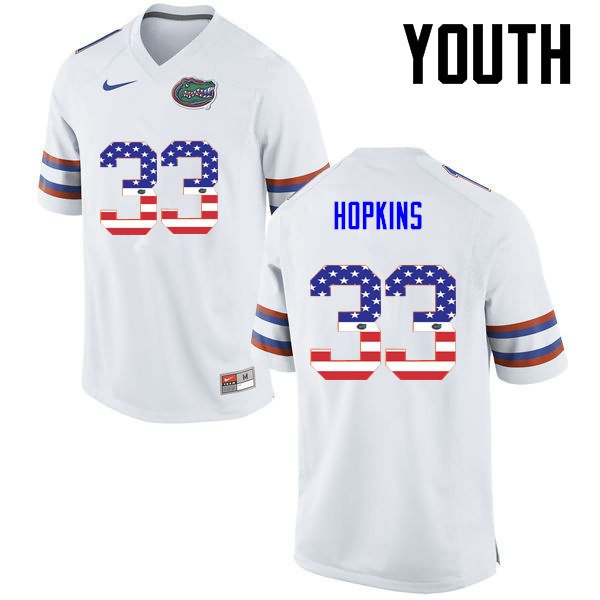 NCAA Florida Gators Tyriek Hopkins Youth #33 USA Flag Fashion Nike White Stitched Authentic College Football Jersey FSR2864PY